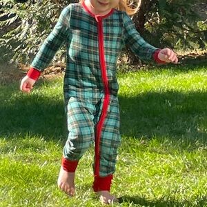 Plaid Kids Pajamas with Red Accents